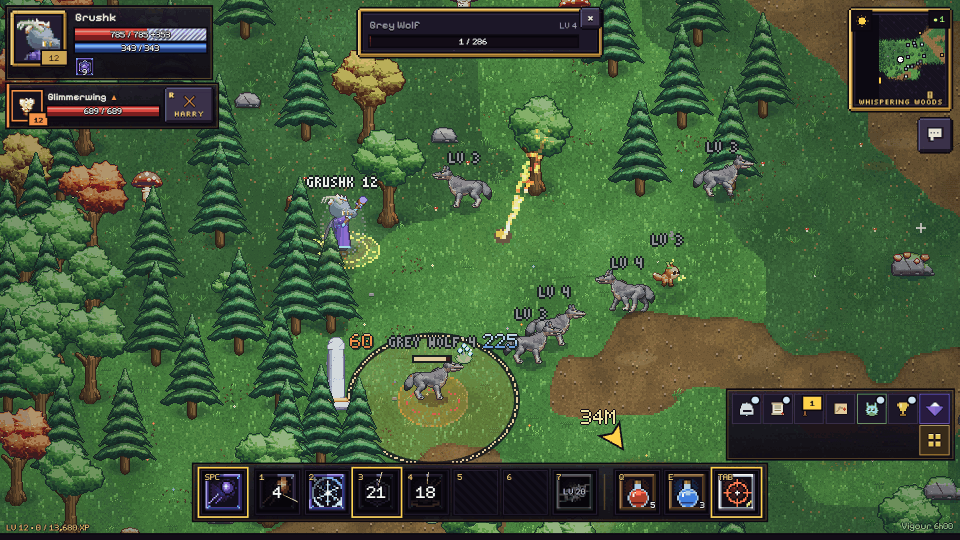 A Mage against a pack of Grey Wolves in the Whispering Woods