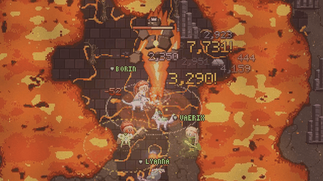 A party of four and their Wards against Kharax, the Heart of Ash, in the Ashen Wastes