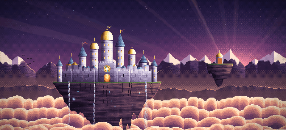 The Sky Citadel above the clouds, from the opening cinematic