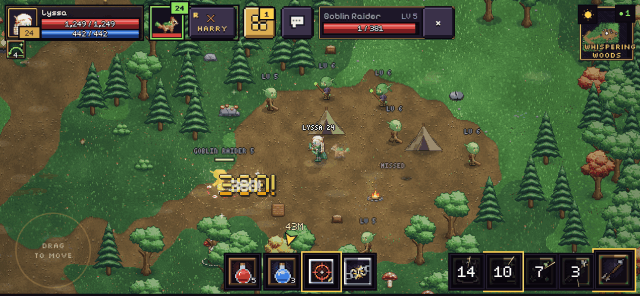 The game on a phone held sideways, with the touch controls